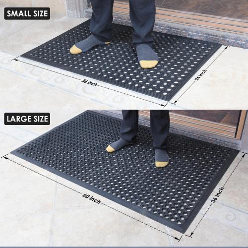 4 Pack 3' x 2' Ft Heavy-Duty Rubber Entrance Floor Mats, Odorless Non-Toxic Doormat with Drain Holes, Anti-Fatigue Non-Slip Mats for Doorway Kitchen Bathroom Bar Outdoor (36x24 4Pcs)