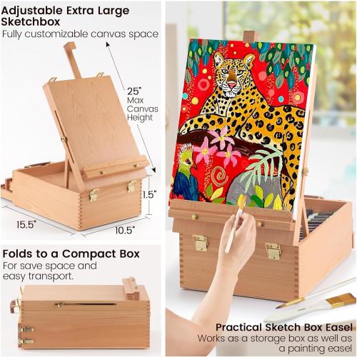 MERRIY 80-Piece Acrylic Paint Set, Artist Painting Supplies Kit with Tabletop Sketch Box Easel, 48 Colors Acrylic Paints,11x 14Stretched Canvas &More, Premium Acrylic Painting Set for Adults