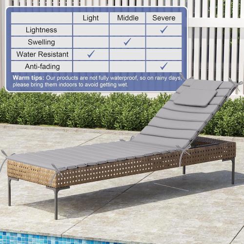 Crestlive Products Chaise Lounge Cushion Outdoor Set of 2, Waterproof Foldable Pool Lounge Chair Cushions with Straps, Lounger Cushions for Outdoor Furniture, Patio, 71''Lx21''W (Light Gray)