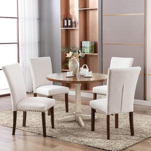 COLAMY Upholstered Parsons Dining Chairs Set of 2, Fabric Dining Room Kitchen Side Chair with Nailhead Trim and Wood Legs - Beige,No Table