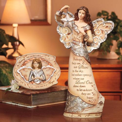Pavilion Gift Company Elements 9-Inch Sympathy Angel Holding Star, Stars in The Sky - Gray