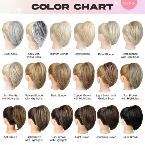 NTYNTY Ponytail Extension, 10 Short Claw Clip in Ponytail Hair Extensions Messy Bun Hair Piece Natural Soft Synthetic Straight Pony Tail Hair Pieces for Women - Natural Blonde