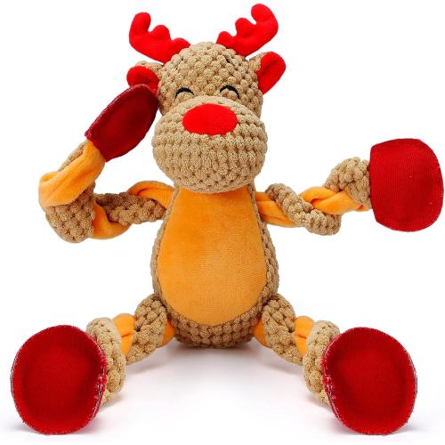 Senneny Christmas Dog Toys, Squeaky Reindeer Plush with Ropes for Tug of War, Durable Interactive Chew Toys for Puppy Small Medium Large Dogs