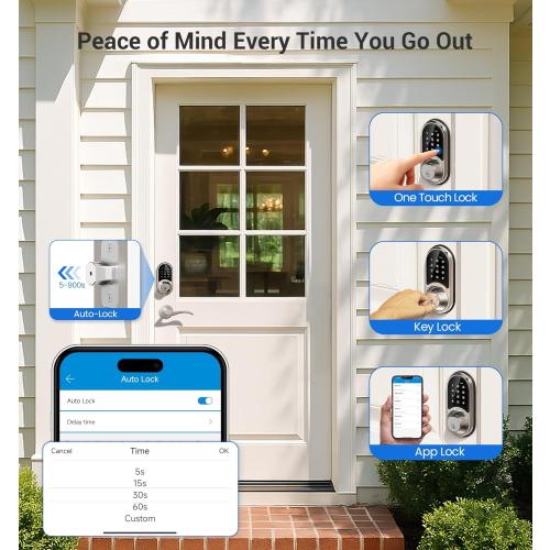 Veise RZ07 Smart Lock, Fingerprint Door Lock, 7-in-1 Keyless Entry with App Control, Electronic Touchscreen Keypad Deadbolt, Biometric Smart Locks for Front Door, Satin Nickel