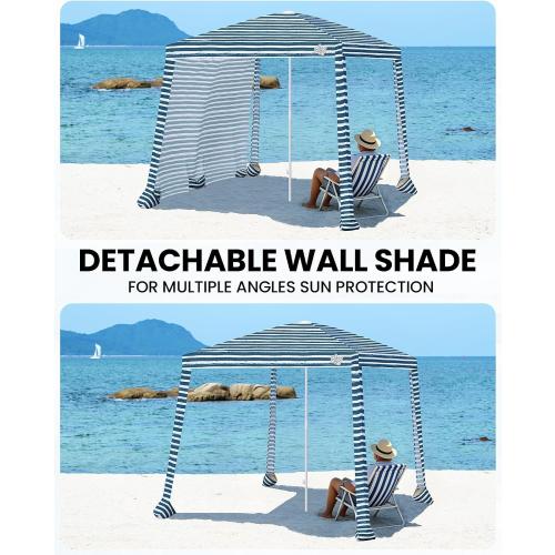 Beach Cabanas for Sand, Foldable Beach Canopy with Sandbags 8' | 43 Compact Fold, 8' x 8' Fits 6 Person, UPF 50 , Wind-Resistant, Privacy Side Wall, Easy Setup, 6.5-8' Adjustable Height