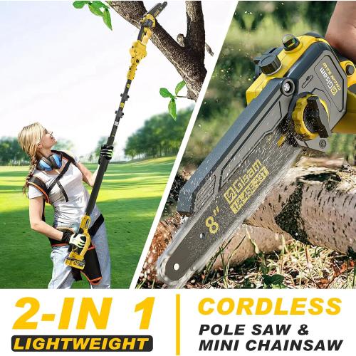 2-in-1 Electric Pole Saws for Tree Trimming,8 Mini Chainsaw Cordless with Extension Pole, 1000W Brushless Motor,Auto Oiling,15.58 FT Max Reach Extension Pole for Outdoors Pruning with 2×Batteries