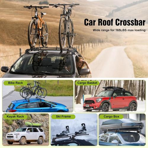 Universal Car Roof Rack 42.91in-44.88in, Heavy-Duty Aluminum Adjustable Roof Rack Cross Bars for Kayak, Bike, Luggage, Roof Rails with Theft Lock for Bare Roof Cars, 165lbs Load Capacity (43)