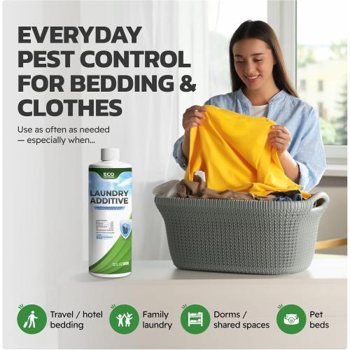 Eco Defense Bed Bug, Mite & Flea Treatment Laundry Additive Mite Killer & Bed Bug Detergent Plant-Based, Child & Pet Friendly Laundry Solution
