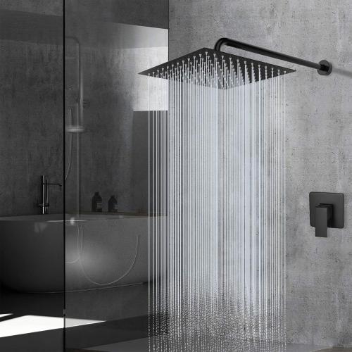 Voolan Rain Shower Head - High Flow Large Rainfall Shower Heads Made of Stainless Steel - Waterfall Bathroom Square Showerhead - Ceiling or Wall Mount (12 Black)