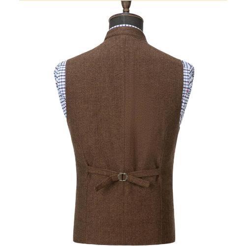 Tuikayoo Mens Herringbone Wool Vests Suit Business Tweed High Collar Waistcoats Slim Fit Size large