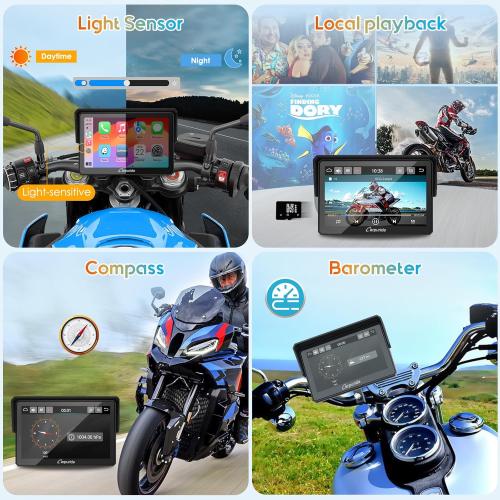 Carpuride W502PRO for Motorcycle CarPlay& Android Auto& Dual Bluetooth - 5 Waterproof GPS Navigation Screen for Motorbike, Music Sharing, Intercom, EQ, Light Sensor, Compass, Barometer