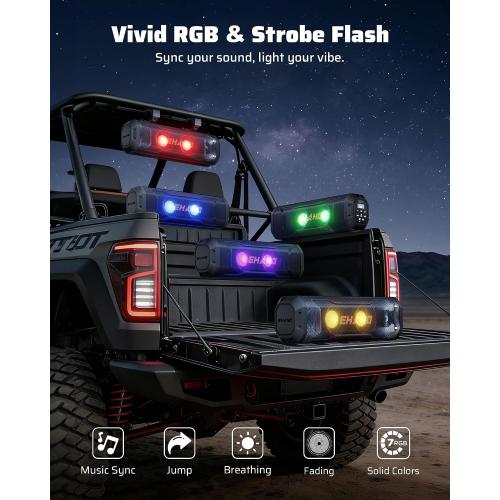 Ehaho 17-Inch UTV Sound Bar, 4-Speaker Bluetooth Golf Cart Speakers [RGB & Strobe Light] IP66 Waterproof ATV Speaker System, SXS SoundBar Compatible with Polaris RZR, CFmoto, Can-Am