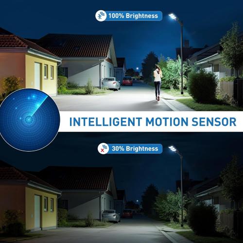 Solar Lights Outdoor - Wide Angle 6500K Solar Street Lights Outdoor Motion Sensor, Street Light IP66 Waterproof, Parking Lot Light Dusk to Dawn with Remote Control (1Pack)