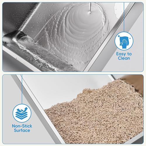 2 Pack Stainless Steel Cat Litter Box with Lid, XL Extra Large Metal Box for Big Cats, 24 L x 16 W x 12 H, Enclosed Litter Box High Sided, Non-Sticky, Include Litter Scoop