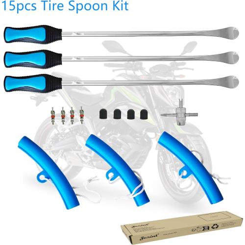 Heavy Duty Tire Repair Tool Kit, 3x14.5 Steel Tire Irons & 3 Rim Protectors, 4-Point Valve Tool with 4 Cores/Caps, Motorcycle/Bike/ATV Tire Changer Levers(TT-145-15)