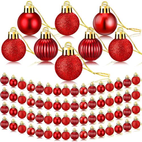Sumind 48 Pieces Christmas Mini Balls Ornaments 1.2 Inch Miniature Glitter Balls Xmas Tree Small Hanging Decorations Pendants for Holiday Party Wedding Home DIY Craft Decor(Classic Style,Red)