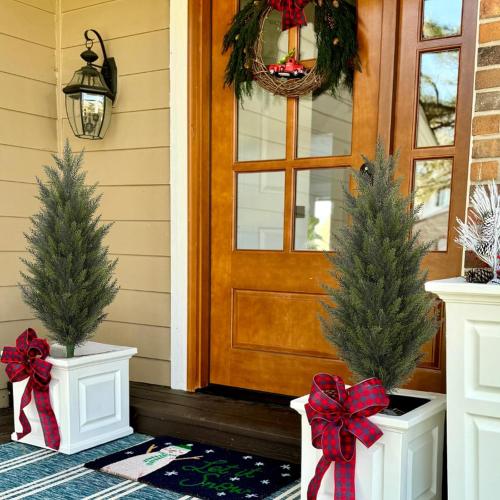 3.6FT Fake Topiary Trees Artificial Outdoor 2 Pcs UV Resistant Shrubs | Faux Cedar Tree for Outdoor Patio, Porch, Garden Indoor Planters Home Decoration