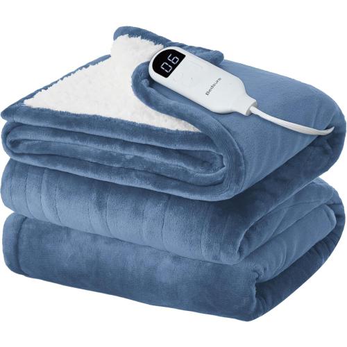 Bedsure Electric Blanket Full Size - Soft Flannel Heated Blanket, Fast Heating with 10 Time Settings & 6 Heat Settings, Warm Gift for Grandma (72x84 inches, Blue)