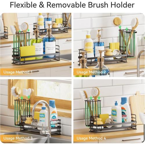 Yofidra Sink Caddy With Stone Drying Tray: Stainless Steel Soap Dispenser Kitchen Sink Organizer Set, Sponge Holder Counter Accessories Decor for Kitchen Organizers and Storage 8.1x3.5x4.5 in Black