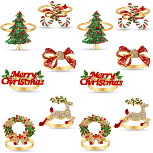 KPOSIYA Christmas Napkin Rings Set of 12, Napkin Rings Holders for Dining Table Setting - Wedding Receptions, Thanksgiving and Home Kitchen for Casual or Formal (Hun he Ring 12)
