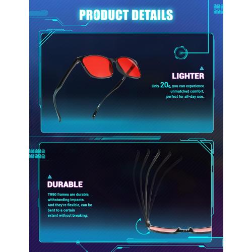 TIJN Blue Light Glasses for Men Women - Red Light Glasses for Computer Gaming - Dual AR Coating Lens - Screen Fatigue & UV Protection