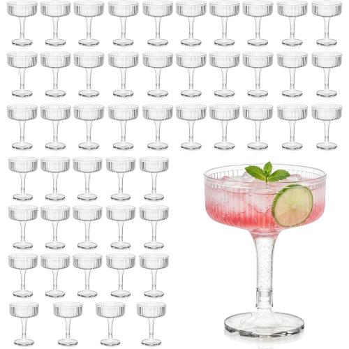 Ronasip 50 Pack 7oz Plastic Champagne Flutes - Clear Acrylic Champagne Glasses for Champagne Tower, Unbreakable Reusable Coupe Glasses for Wedding, Bridal Shower, Toasting & Party