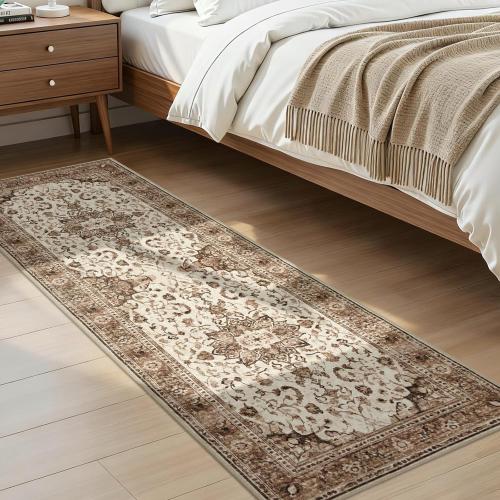 Joydeco Washable 2x6 Hallway Runner Vintage, Beige & Blue & Reddish-Brown