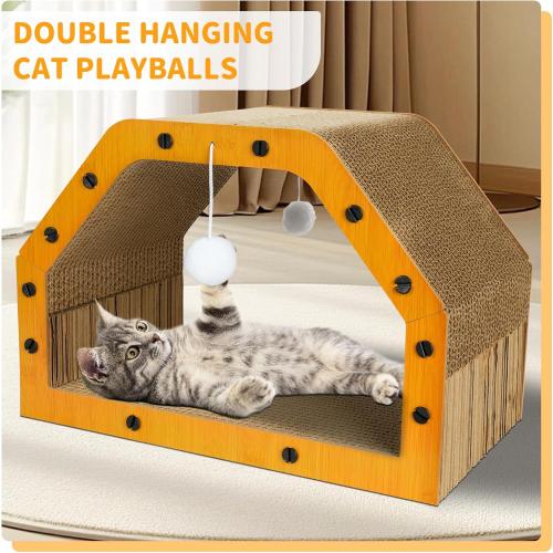 Cardboard Cat House - Large Cardboard Cat Scratcher Cozy Cats Lounger as Tunnel and Sofa, Cat Scratcher for Indoor Cats, Safe & Secure