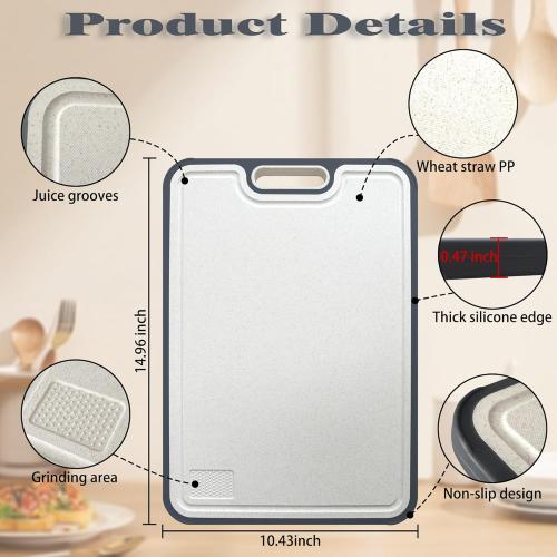 Cutting Boards for Kitchen Cutting Board Thickened Stainless Steel Wheat Straw PP Dishwasher Safe Double Sided Large Meat Cutting Boards 15 x 10 Inch   **1 pc .**