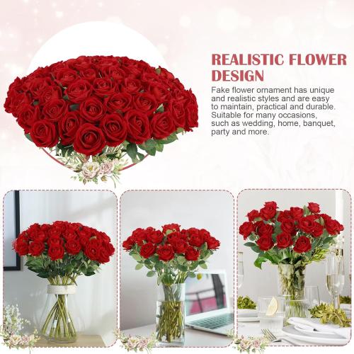 60 Pcs Artificial Roses Bulk Velvet Silk Roses Red Rose Flowers for Wedding Centerpieces Bridal Bouquet Mohter's Day Valentine's Day Christmas Home Decor (60, Red)