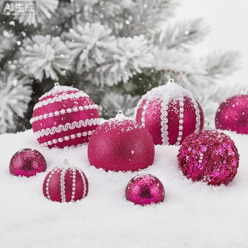 32 Pcs Christmas Hanging Balls - 3 Size Glitter Pearl & Sequin Xmas Tree Ornaments Pearl Balls for Thanksgiving Day Xmas Trees Wreath Garland Holiday Party(Hot Pink)