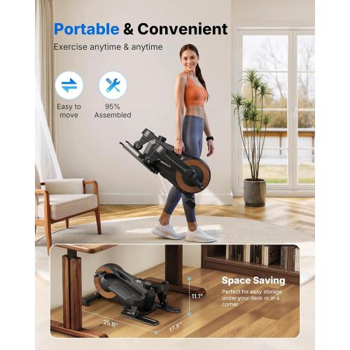 Sitting Under Desk Elliptical Machine, Leg Exerciser While Sitting for Seniors, Seated Pedal Exerciser, Quiet & Portable Pedal Exerciser with 8 Resistance Levels, Work from Home Fitness