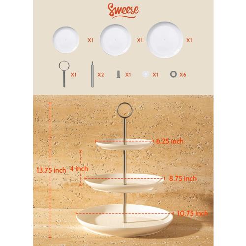 Sweese 3 Tier Cupcake Stand- White Porcelain Cake Stand- Dessert Stand, Tiered Serving Trays for Parties