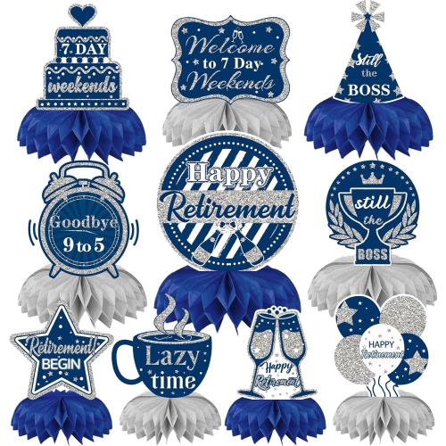 10Pcs Retirement Party Decoration Blue Silver Honeycomb Centerpiece