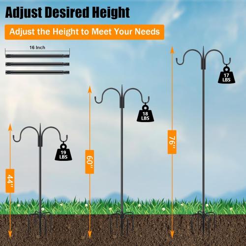 FEED GARDEN Adjustable Double Shepherds Hook for Outdoor with 5 Prong Base 76 Inch Heavy Duty Two Sided Bird Feeder Pole for Hanging Plant Baskets, Solar Light Lanterns, Wind Chimes 2 Pack - little damage