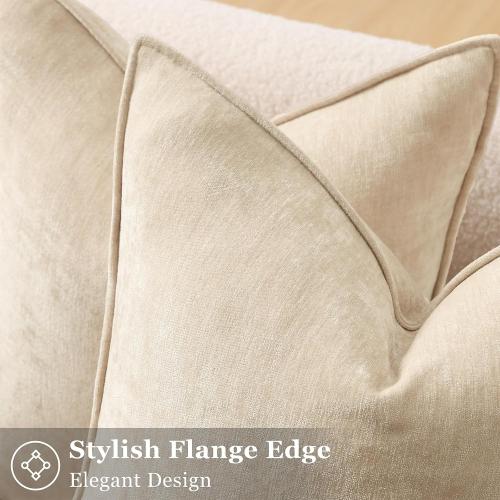 decorUhome Spring Couch Throw Pillow Covers 12x20 Set of 2, Decorative Soft Velvet Modern Cozy Chenille Lumbar Pillow Cases with Elegant Design for Sofa Bed Living Room Home Decor, Beige