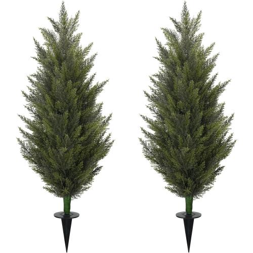3.6FT Fake Topiary Trees Artificial Outdoor 2 Pcs UV Resistant Shrubs | Faux Cedar Tree for Outdoor Patio, Porch, Garden Indoor Planters Home Decoration