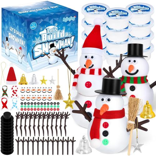12 Pack Christmas Crafts for Kids, Build a Modeling Clay Snowman Kit, DIY Indoor Christmas Party Favors, Air Dry Clay Art Activity Present for Stocking Stuffers Party Favor Winter Holiday