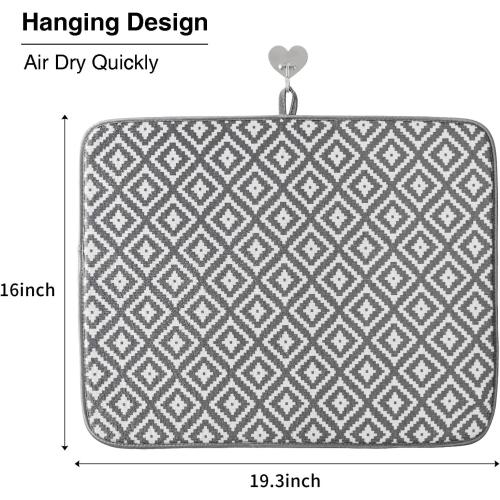 Dish Drying Mat for Kitchen 2 Pack, Ultra Absorbent Microfiber Dishes Drainer Mats by Subekyu,19.2 by 15.8 Inch(Rhombus)