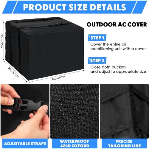 2 Pcs Window Air Conditioner Cover Indoor Outdoor Adjustable Waterproof Window Ac Cover Outdoor with Drawstring for Winter(White & Black,Inside 17 x 14 x 3.5 in, Outside 17 x 12 x 13 in)