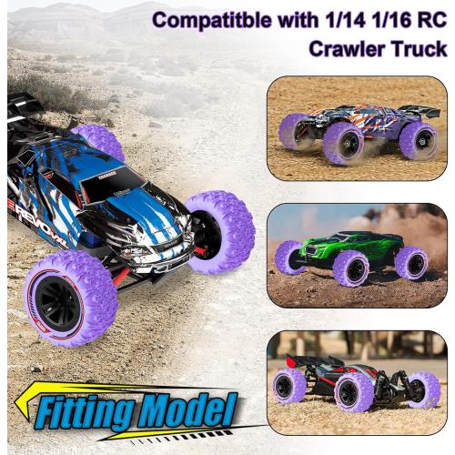 GOUPRC 12mm Hex RC Wheel Tires Set, 3.26 * 1.67 Inches 4PCS Swamp Claw Mud Terrain Tires Accessories for 1/14 1/16 RC Car Crawler Buggy Truck Purple