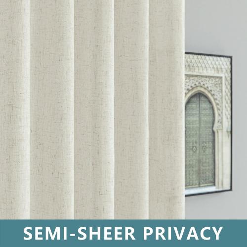 KOUFALL 108 Inch Curtains Long 2 Panels Set,Sheer Linen Light Filtering Boho Farmhouse 9 FT 9FT Floor Length Curtains for Large Window,Cream Ivory Off White
