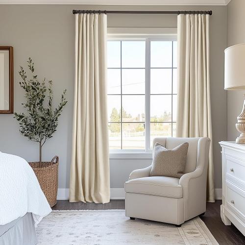 INOVADAY 100% Blackout Curtains for Bedroom, Black Out Curtains 84 Inch Long, Clip Rings Linen Blackout Drapes, Thermal Insulated Room Darkening for Living Room, 2 Panels - Cream,W50xL84