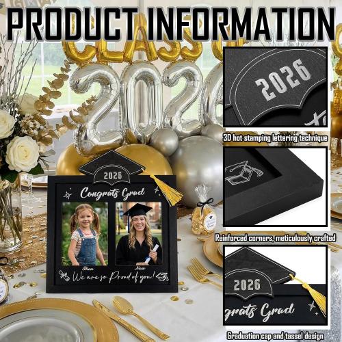 Wenqik Then and Now Graduation Picture Frame Double 5x7 Photo Frame Class of 2026 Graduation Gifts for Son Daughter High School College Graduates Wooden Photoframe Graduate Keepsake(Silver,Grad Cap)