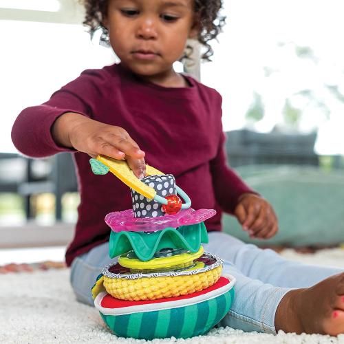 Infantino Sensory Stacking Rings - 5 Multi-Function Toys and Wobble Base, Teethers, Selfie Mirror, Rattle, Encourages Cognitive and Fine Motor Skill Development, for Infants and Toddlers 6M