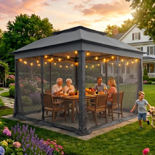 COOS BAY 11x11 Pop Up Gazebo with Mesh Netting, Instant Outdoor Canopy Tent, Water Resistant Shelter with UPF 50  UV Protection, 121 Sq Ft Coverage, Dark Gray