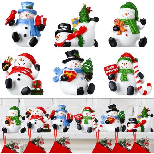 Christmas Stocking Holders for Mantle Set of 6 Resin Stocking Hangers for Mantel Snowman Santa Claus Figurines Weighted Fireplace Hooks for Xmas Winter Holiday Decorations(Snowman)