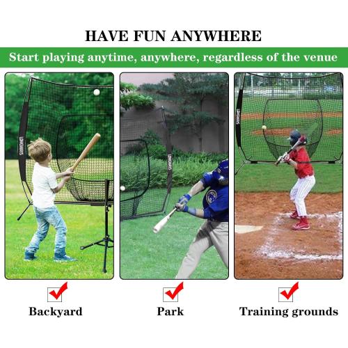 7x7ft/8x8ft Baseball Softball Net with Steel Frame for Batting, Hitting, Pitching, Portable Baseball Batting Net with Carry Bag, Great for All Levels