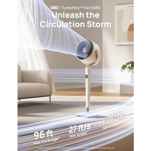 DREO Smart Fan for Bedroom, 120°  120° Omni-Directional Oscillating Fans, 100ft Quiet Pedestal Fan with RGB Light, 9 Speeds, 6 Modes, 20dB, 8H Timer, Wi-Fi/Voice/Alexa, 35-40 Floor Fans with Remote