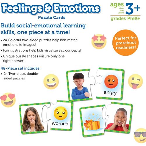 Learning Resources Feelings & Emotions Puzzle Cards - SEL, Emotional Regulation Tools for Kids, Toddlers Calming Corners, Montessori Essentials, Matching Games, Flash Cards, Homeschool, Preschool